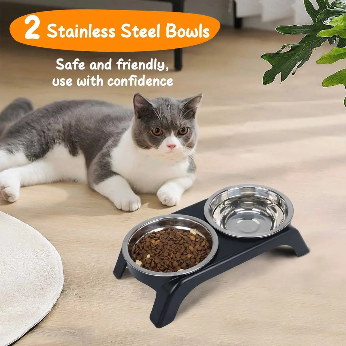 Support Surélevé Premium Animora avec Doubles  Bols en acier Inoxydable - Confort et Elégance pour chiens et chats