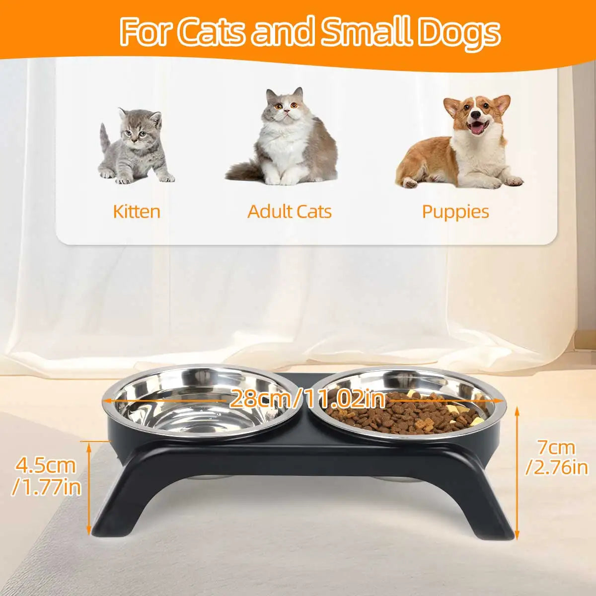 Support Surélevé Premium Animora avec Doubles  Bols en acier Inoxydable - Confort et Elégance pour chiens et chats